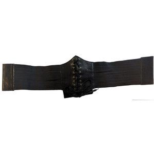 Lace Up Corset Belt Womens Black Faux Leather Elastic Stretch Sides Costume